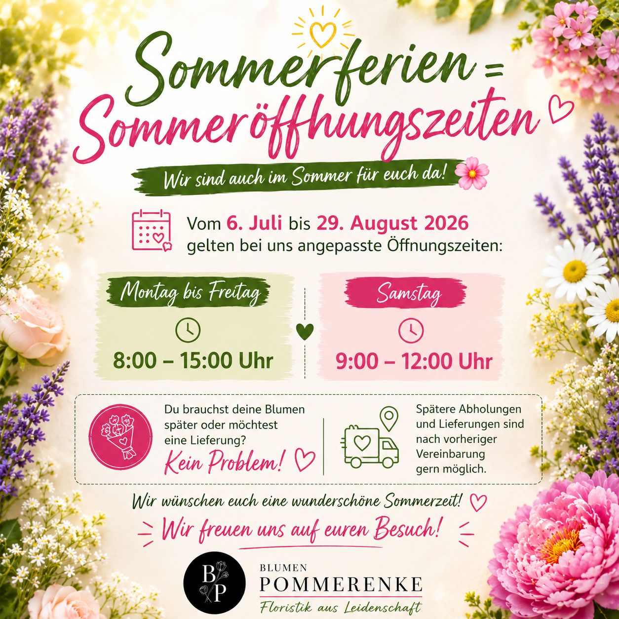 Öffnungzeiten Sommer 2026
