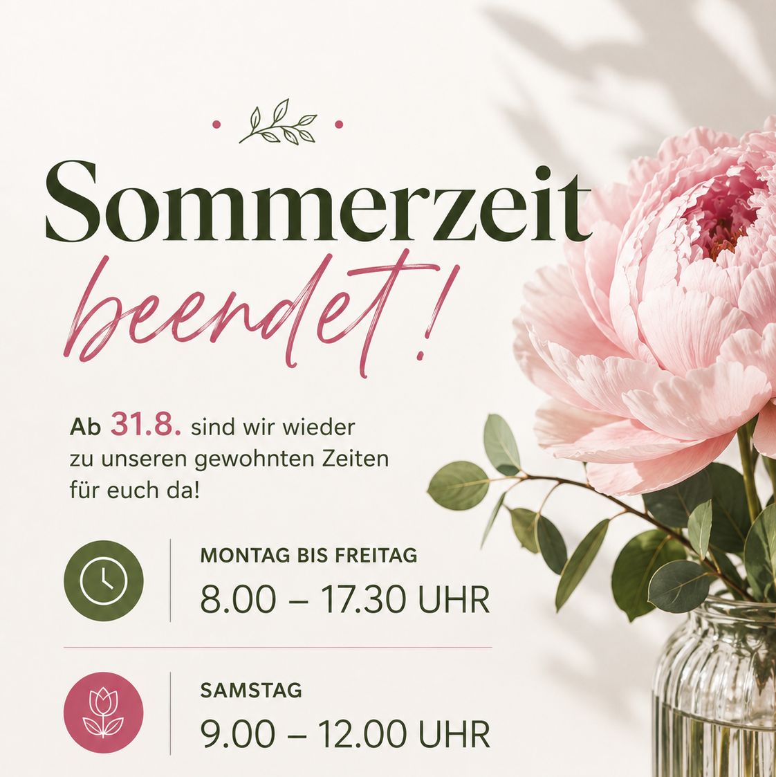Öffnungszeit ab 31.8.2026